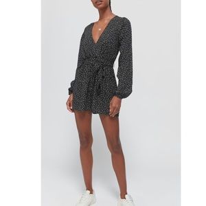 Urban Outfitters Black Mona Surplice Long Sleeve Romper
